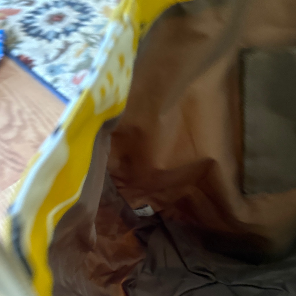 Maika Mustard Yellow Patterned Canvas Tote Bag With Brown Handles — image 7 of 8